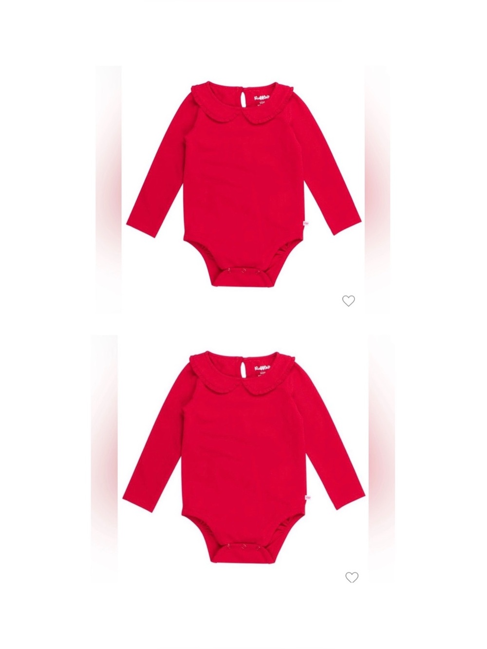 TWIN BUNDLE / RuffleButts Red Long-Sleeve Peter Pan Ruffle Bodysuit - Picture 1 of 9